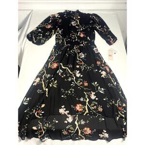 NWT nanette Nanette Lepore Womens Smocked High Neck Dress Black - Size 10